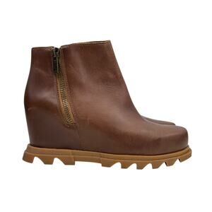 Sorel Joan Of Arctic Waterproof Wedge III Boot SZ 7 Womens Brown Leather Lug Zip